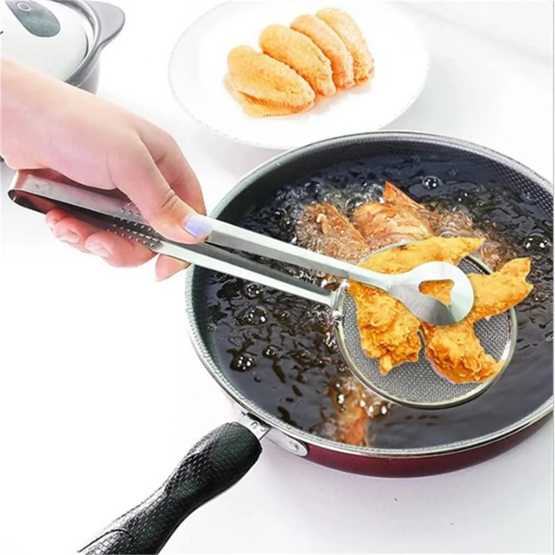 Kitchen Cooking Utensils Stainless Steel Fried Food Fishing Oil Scoop,Strainer Spoon Ladle,Colander Sieve Sifters with Long Handle for Cooking Fryer Frying Food