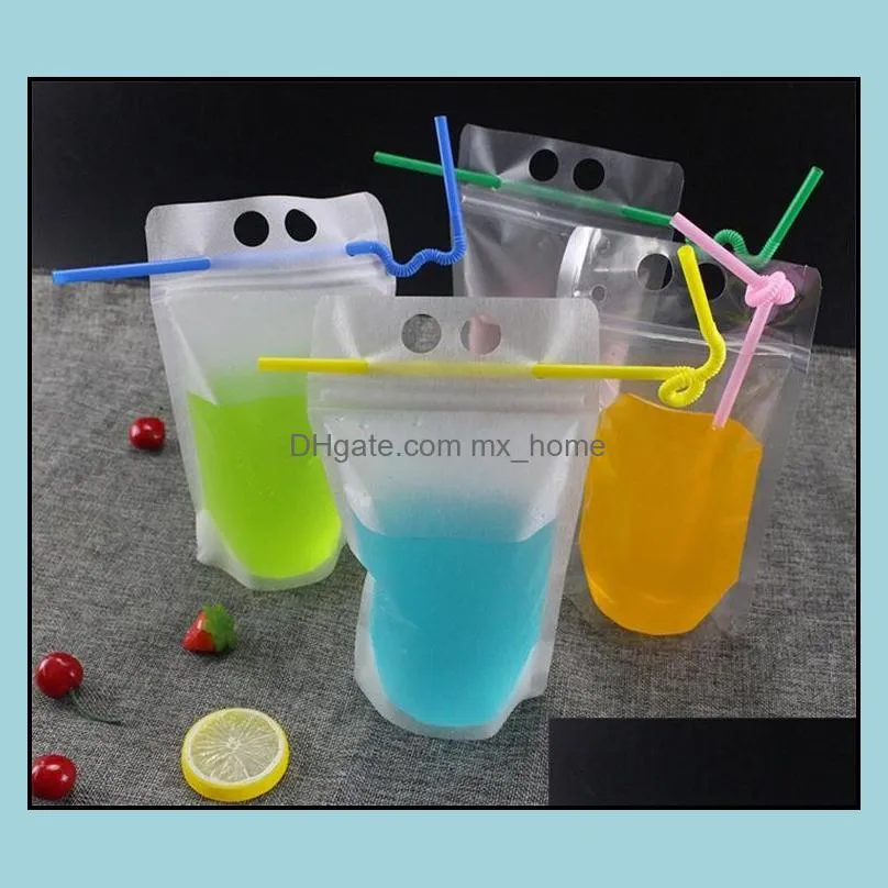 500Ml Transparent Self-Sealed Plastic Drink Packaging Bag For Beverage Juice Milk Coffee With Handle And Holes St Drop Delivery 2021 Dispos