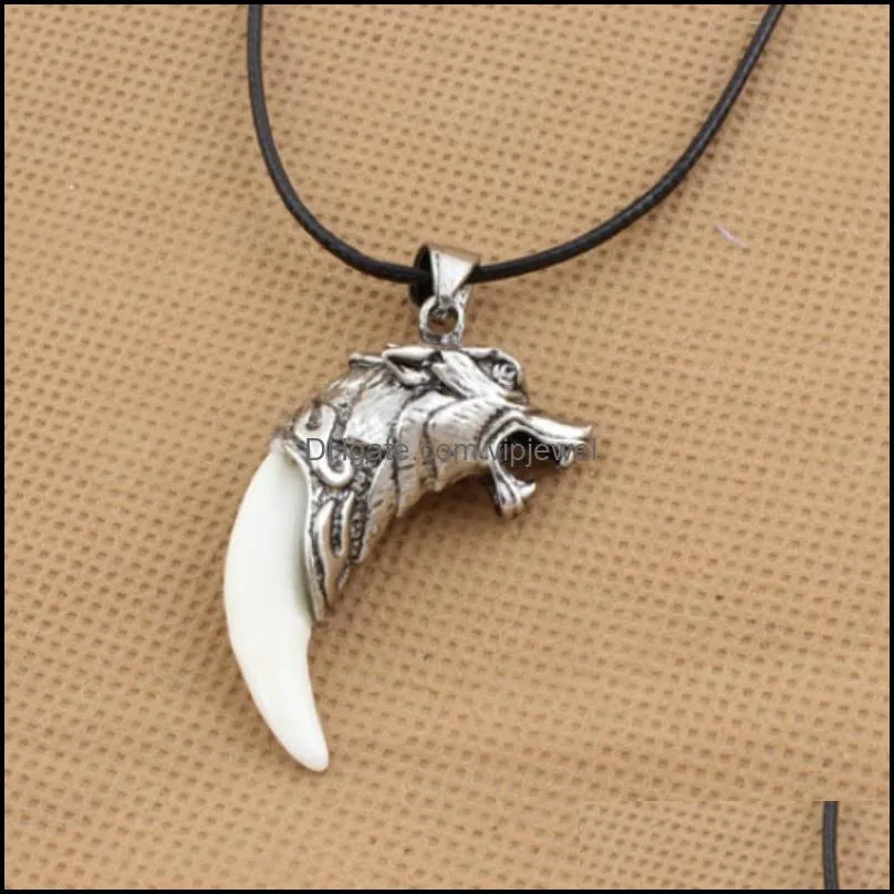 Punk Gothic Wolf Tooth Men Necklace Fashion Resin Wolf Tooth Alloy Wolf Head Tooth Pendant Necklace For Boy Men Jewelry Gifts1040 T2