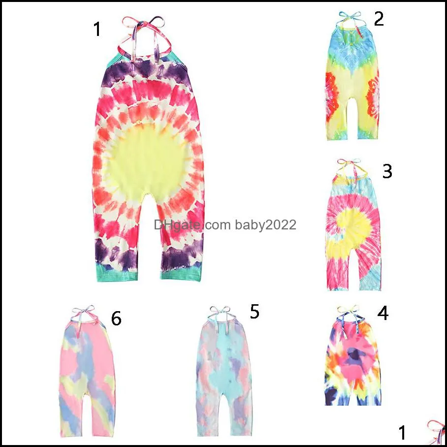kids clothes girls tie dye print rompers children sleeveless back neck bandage jumpsuits summer fashion baby clothing z1327