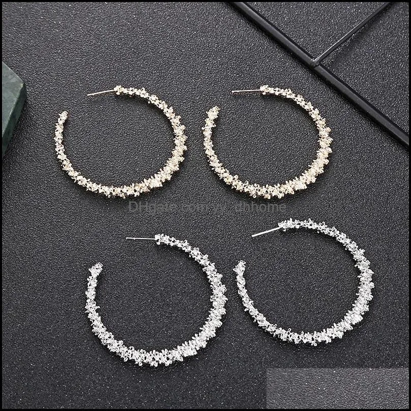 New Korean Metal Big Hoop Earrings for Women Gold Round C Exaggerated Geometric Statement Earring Elegant Hanging Fashion Jewelry