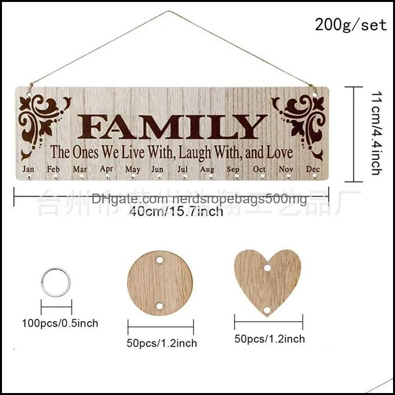 Best Presents for Mothers Wooden Family Birthday Reminder Calendar Board DIY Anniversary Tracker Plaque Wall Hanging with Tags R 37 K2