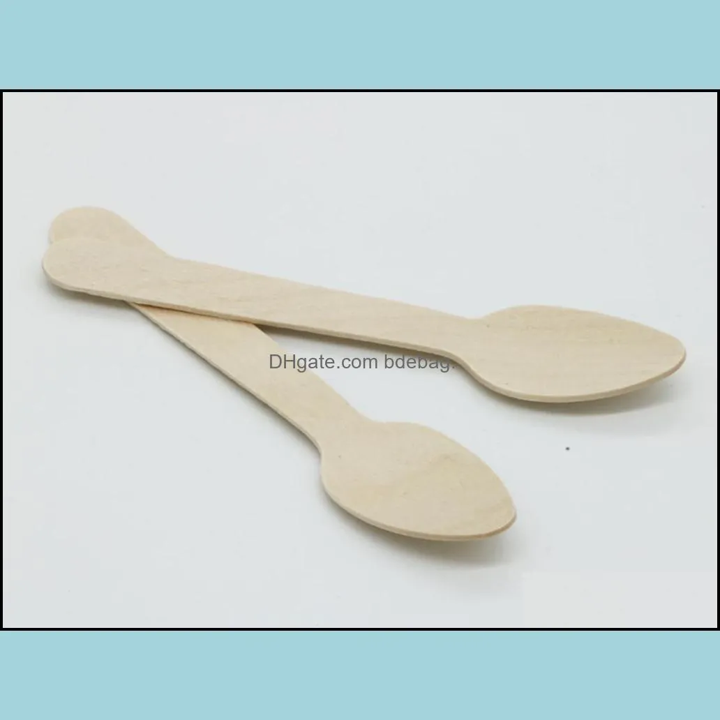 Disposable Wooden Spoon Mini Ice Cream Spoon Wood Dessert Scoop Wedding Party Tableware Kitchen Accessories Tool
