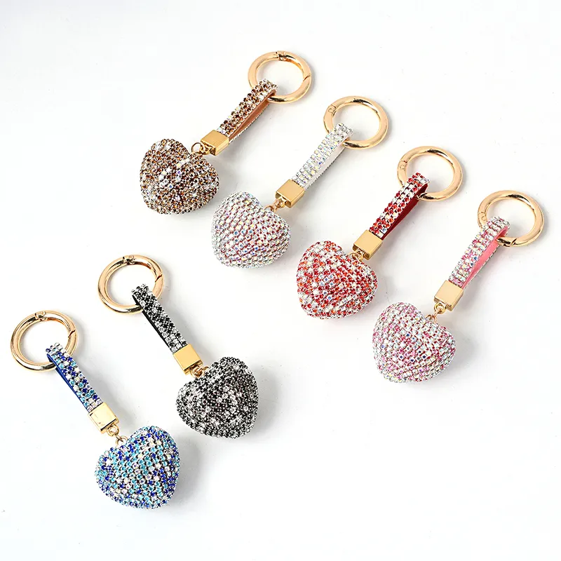 Diamond Heart Keychains Peach Heart Rhinestone Keychain Ladies Bag