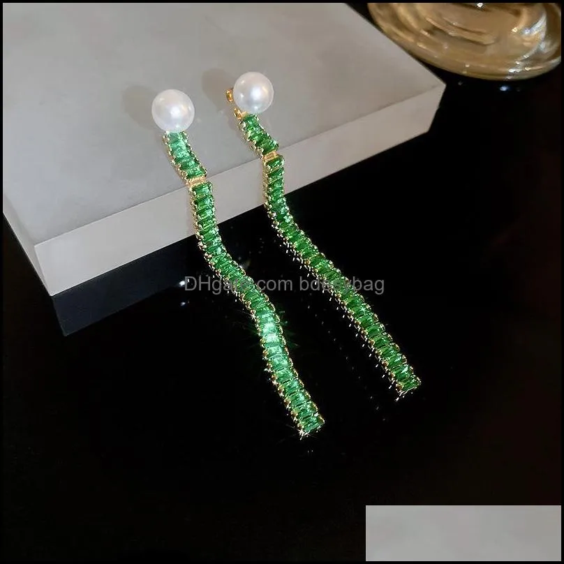 Dangle Chandelier Earrings Jewelry Fashion Emerald Pearl Crystaltassel Pendant For Women Vintage Design Dhmsw