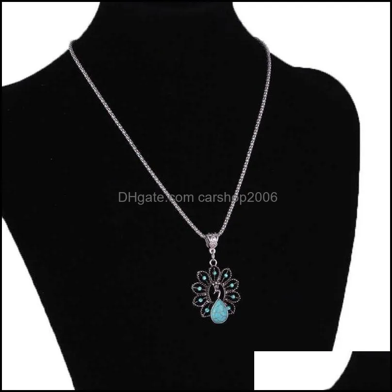 women`s vintage peacock tibetan silver turquoise pendant necklaces fashion gift national style women diy necklace pendants