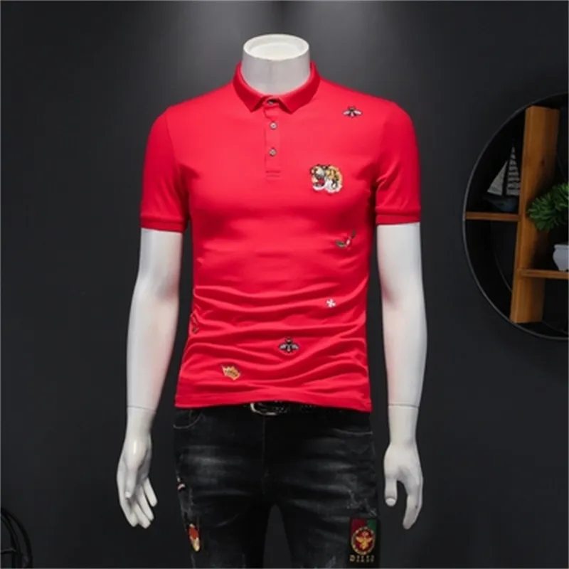 2024 Italië Heren Designer Poloshirts Man High Street Borduren Kousenband Slangen Kleine Bij Afdrukken Luxe Top Kwaliteit Katoen Kleding Tees S-4XL