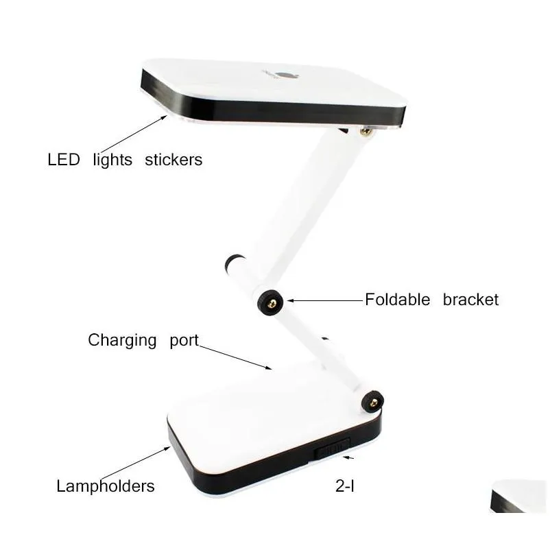 modern foldable adjustable charge desk lamp table lamp rechargeable led light with 24 leds on for bedroom living room reading