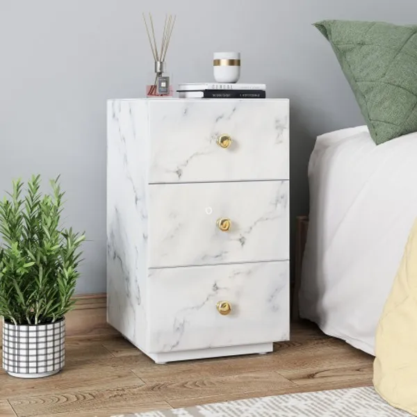 الولايات المتحدة ~ شحن سريع U_Style 3-Drawer Nightstand Storage Soild Wood Cabinet Nightands Morden Bedroom Furniture W104337374 TTK