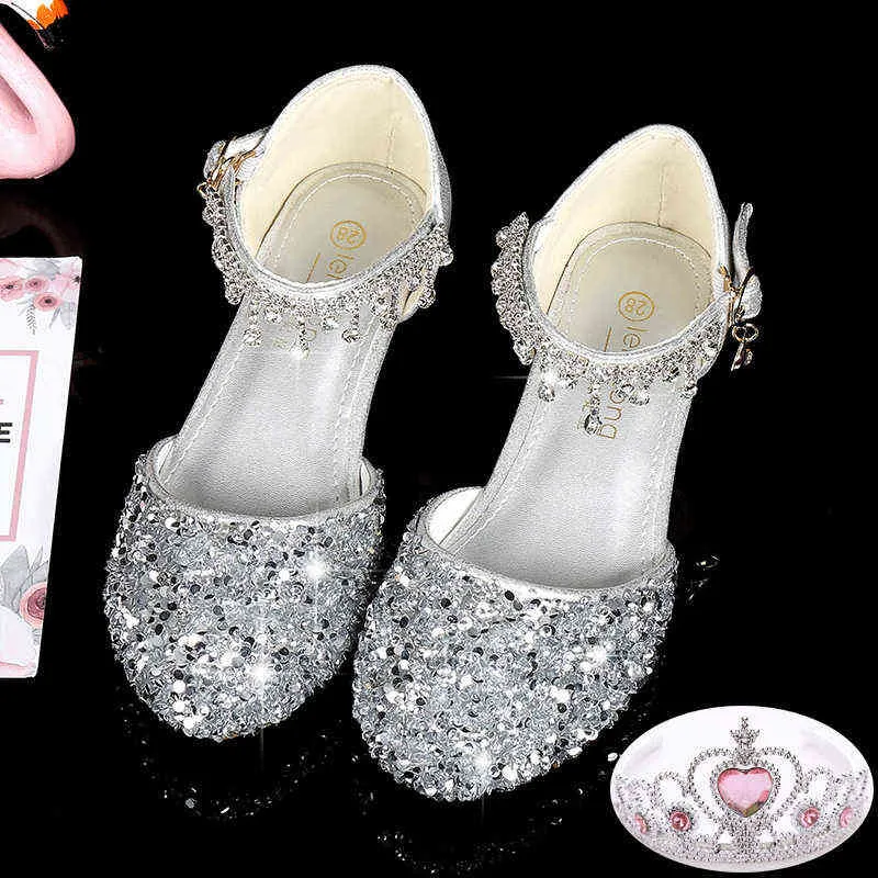 Girls Glitter Sandals Children s High Heels Shoes Kids Performance Crystal Sandals Baby Catwalk Princess Children s Shoes G220523