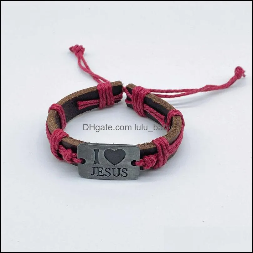 i love jesus leather rope handmade alloy charm bracelets adjustable braided bangle for men women jewelry