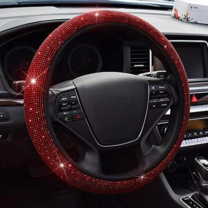 Pokrywa kierownicy Kobiety na samochód 15-calowy uniwersalny biały kryształowy kryształowy cyneston Diamond Bling Akcesoria przeciwpoślizgowe kółka