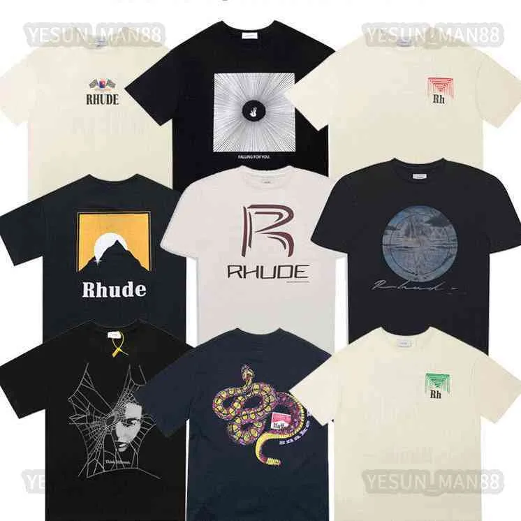 Designer Rhudes Classic Maglietta da uomo e da donna Hip Hop Champion Flag Stampata Estate Traspirante Versatile High Street Trend Tees Lulusup