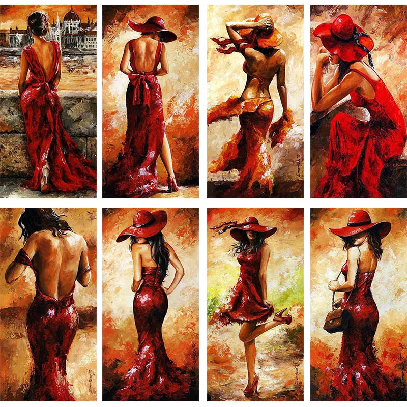 Trittico composto da tre Quadri dipinti a mano per living moderni Pop Art  PARTICOLARI di DONNA sexy in rosso