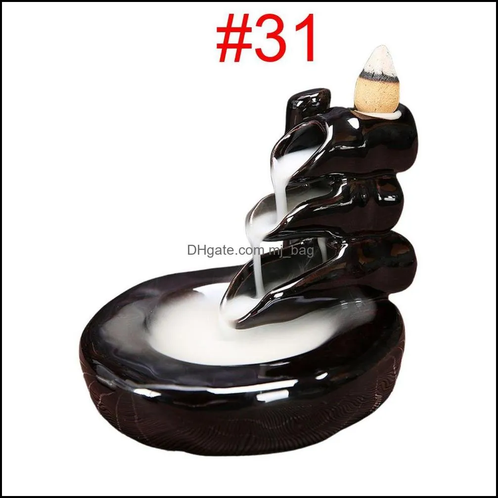 Fragrance Lamps 38 Style Ceramic Glaze Waterfall Backflow Incense Burner Censer Holder Cones Home Decor Stick Smoke Cone Tower Lotus