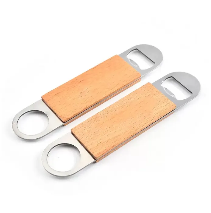 Customizable Creative stainless Steel Bar Blade Beer Bottle Opener Vintage Wooden Handle Bartender Bottles Openers Factory direct