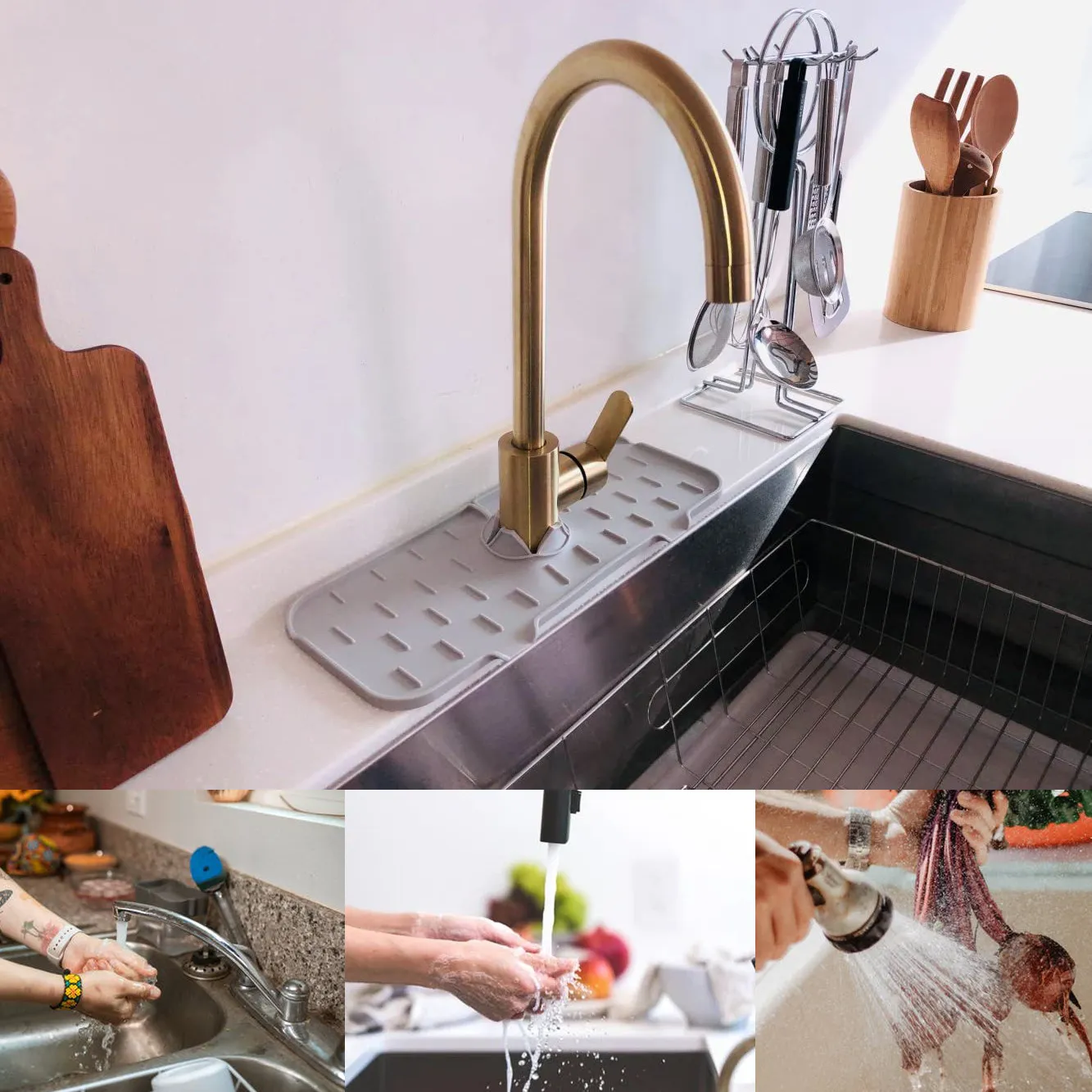 Tappetino rubinetto in silicone per lavello da cucina, protezione  antispruzzo rubinetto cucina con beccuccio di scarico