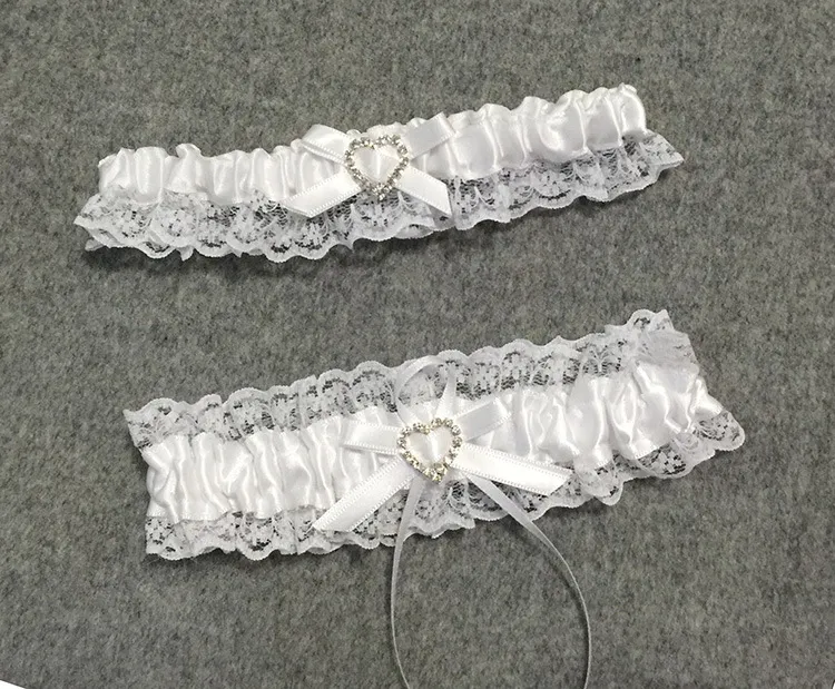 Garters de mariée blanches Organza Organza Sexy Cristaux féminins Garters de mariage Bow 2 PCS Set Prom Homecoming Free Taille 15-23 pouces