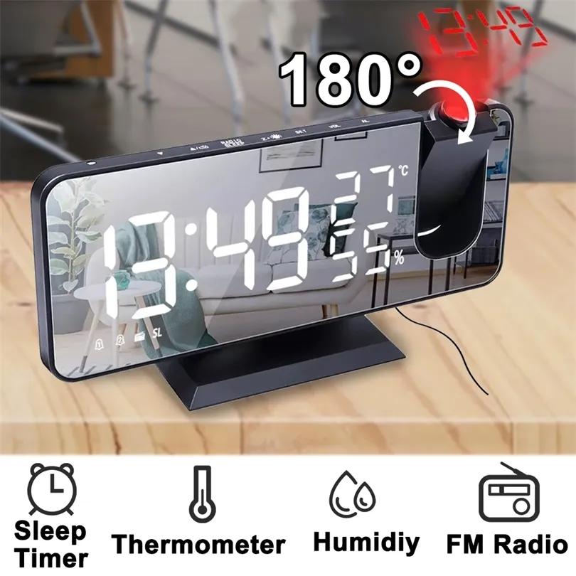LED Digital Alarm Clock Electronic Table Desktop Clocks USB Wake Up FM Radio Time Projector Two Snooze Function 220426