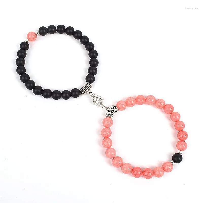 Beaded Strands Fashion 2pcs/set Natural Stone Beads Yoga Bracelet For Lovers Distance Magnet Couple Bracelets Healing Friendship Jewelry Pu