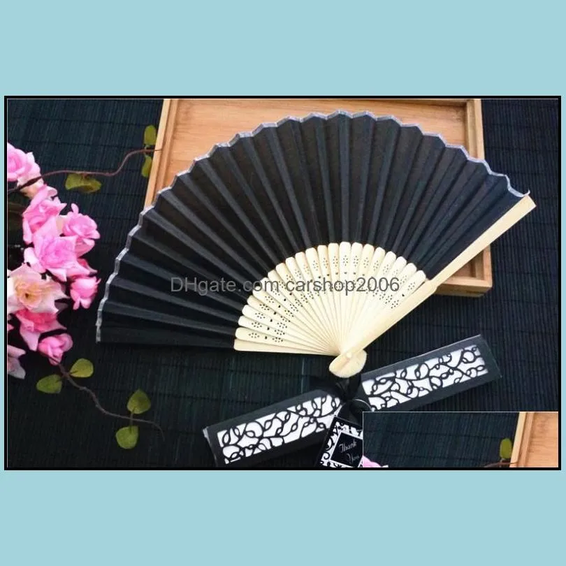 free shipping 120pcs lot personalized printing text on wedding silk hand fans with laser-cut gift box party favors wedding gifts sn099