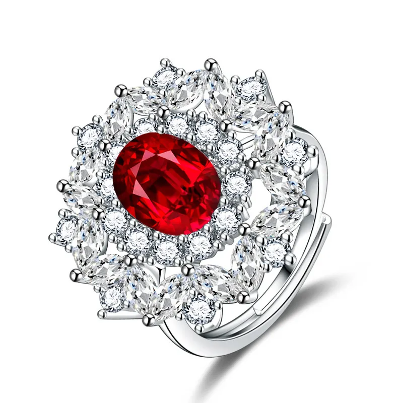 Klassische Silberringe für Frauen mit ovalem Rubin-Edelstein-Ring, Charm-Damenschmuck, Geschenk, Saphir-Ring