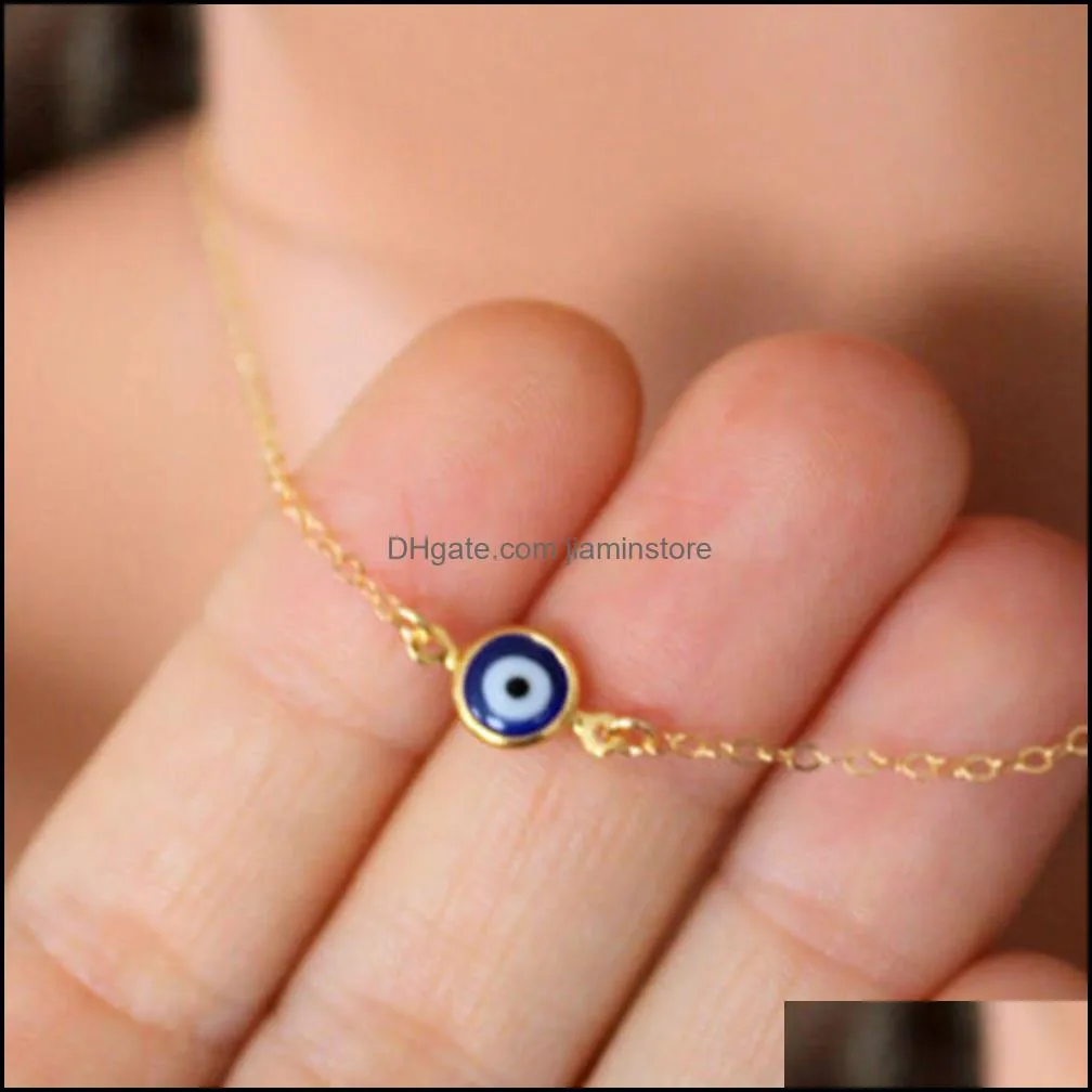 Simple Evil Eye Thin Pendant Women Jewelry Necklace Turkish Lucky Fashion Gold Color Choker Chain Female