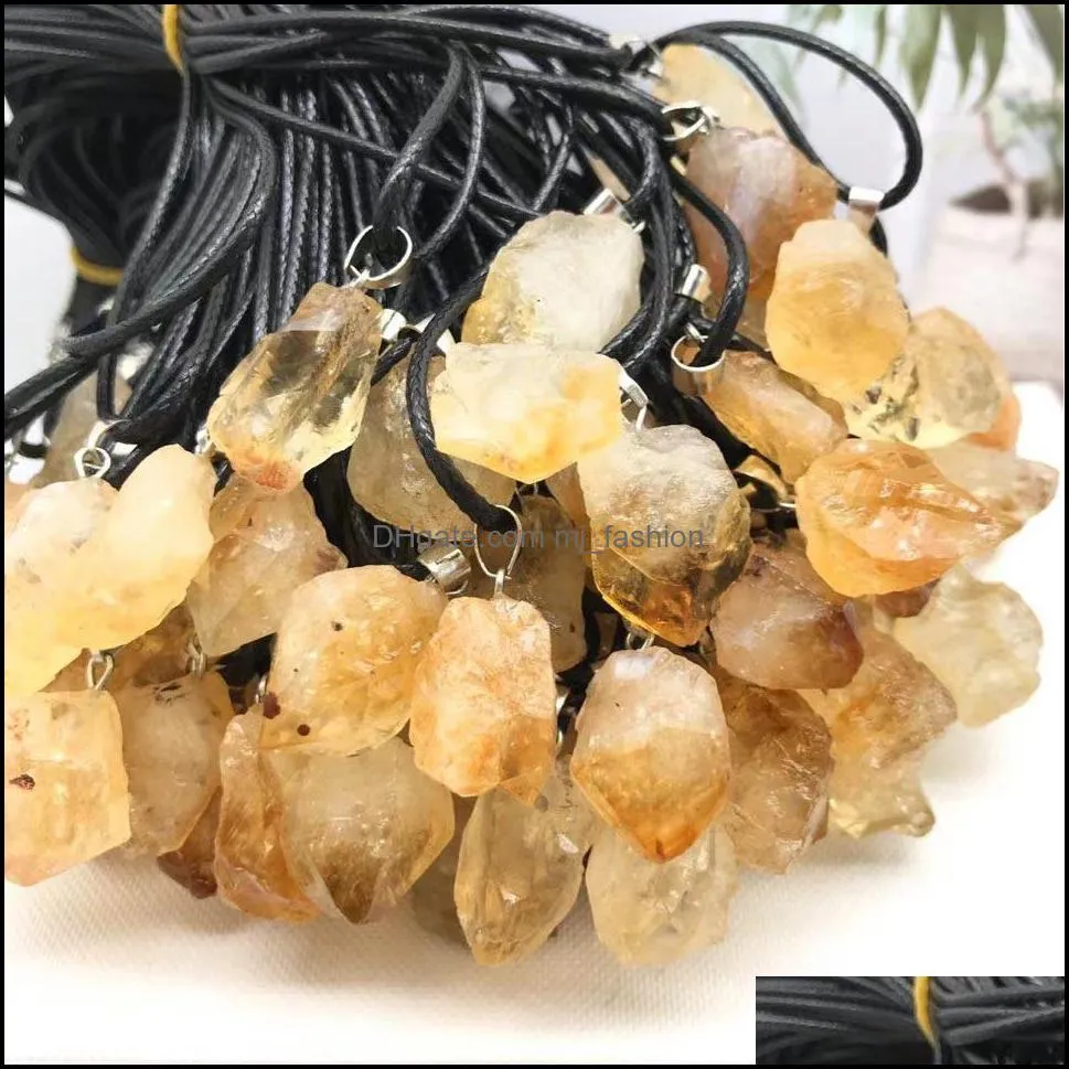 trendy natural yellow crystal druzy energy healing stone pendant necklace rope necklace women jewelry factory mjfashion