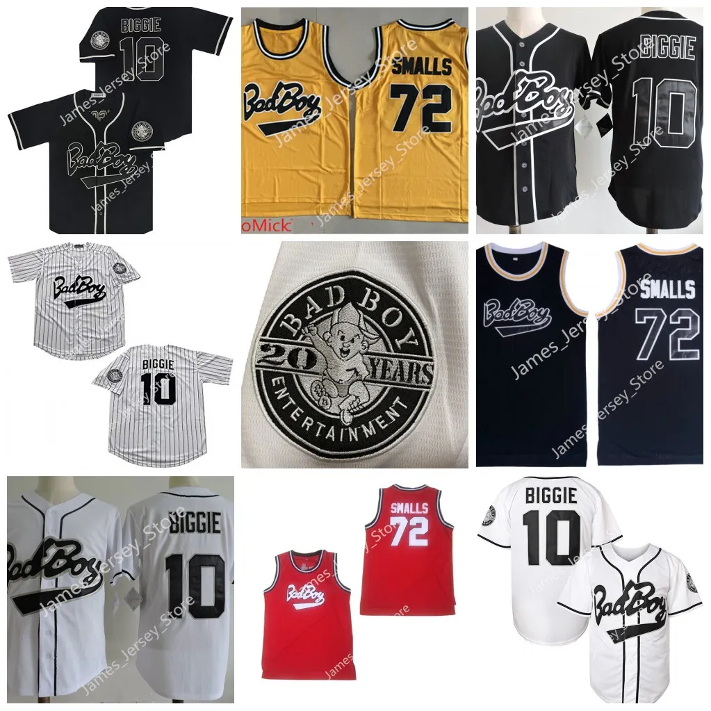 2022 NCAA Men's #10 Biggie Baseball Wears Bad Boy 20TH Anniversary Jersey Stitched Film The American Rapper 72 Biggie Smalls Jerseys