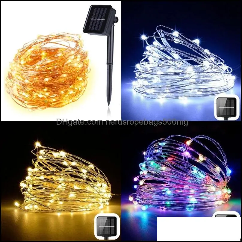 Solar Garden Light String 100 Led 10m Outdoor Christmas Decoration Strip Lights Copper Wire Ground Plug Fairy Lighting Hot Sale 13 9ls