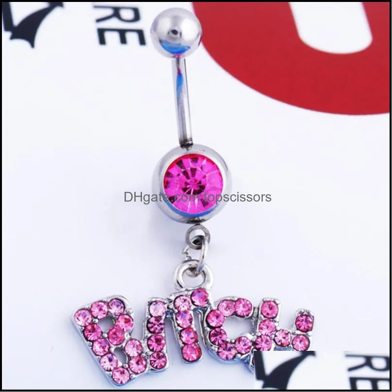 surgical stainless steel navel ring bitch letters belly button rings piercing stud fashionable jewel gifts for women