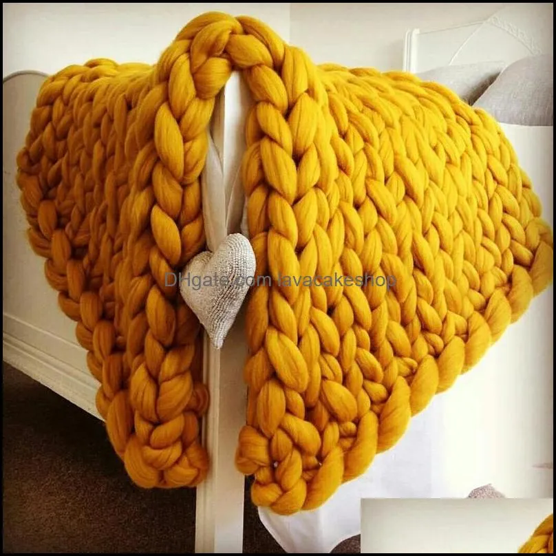 6cm Thick Wool Blanket Colorful Handmade Heat Knitted Blankets Woven Woolen Thread Warm Sofa Cover Multiple Colors and Sizes Home Textiles