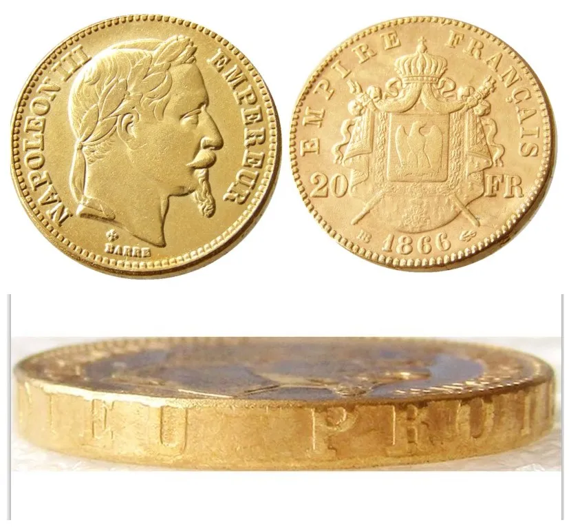 فرنسا 20 فرنسا 1866A / ب مطلية بالذهب نسخة الزخرفية عملة معدنية يموت تصنيع سعر المصنع