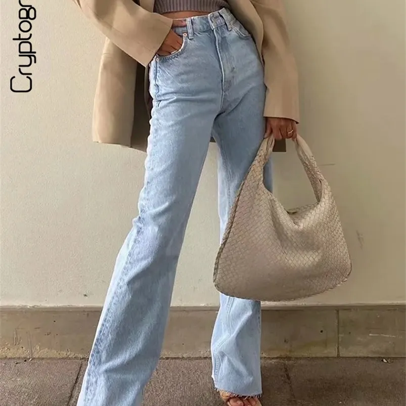 Cryptographique Casual Mode Jambe Droite Femmes Denim Bas Harajuku Boyfriend Longue Taille Haute Baggy Jeans Pantalon D'automne 220722