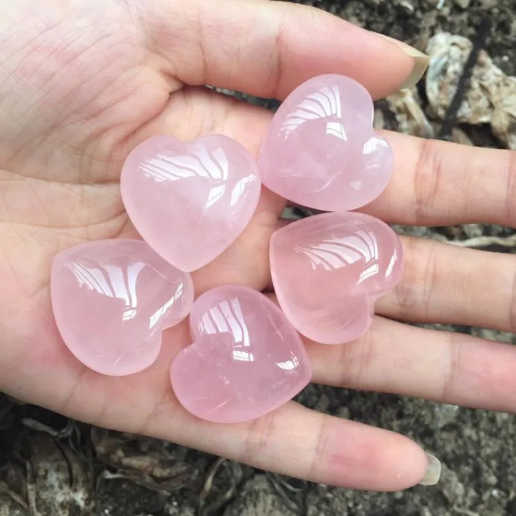 Party Favor Natural Crystal-Stone Rose Quartz Heart Shaped Pink Crystal Carved Palm Love Healing Gemstone Lover Giff Stone Creative Gifts SN4321