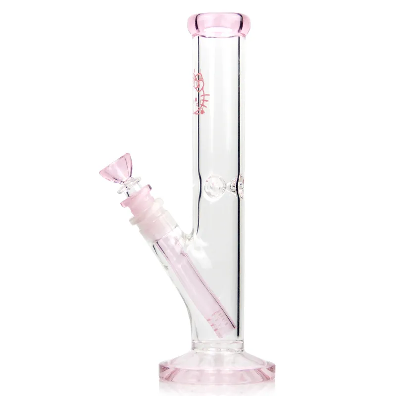 10'' rosa Kitty Bong söt vattenpipa glas rökning KT rakt rör klart rör liten vattenpipa färgglad mun grossistpris 14 mm kvinnlig led och skål