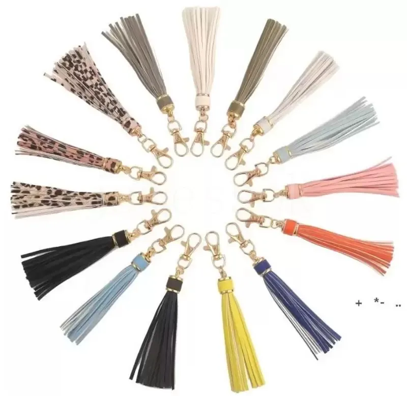 Mode Lang lederen Tassel Key Chain Ring Fringe Accessories Diy Decoratie Gordijnzak Tassel naaimakjes DE159