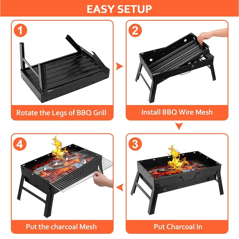Barbecue Grill, Portable Folding Charcoal Bbq Grill, Small
