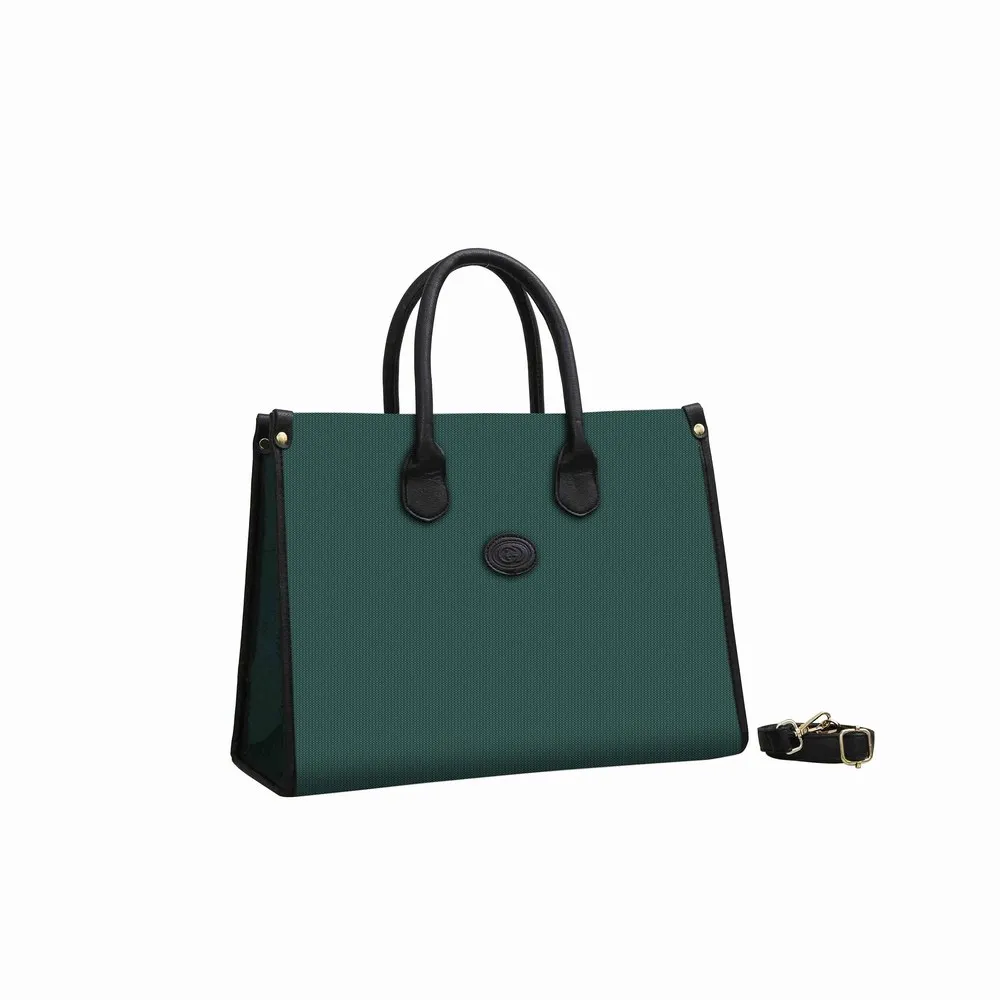 New women's Green canvas interlocking Large Tote Bag environmental protection material black leather piping 659983