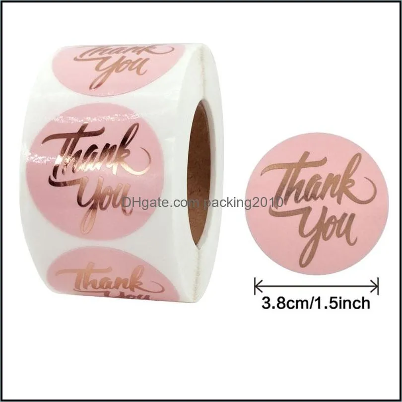 500pcs 1.5inch Pink Paper Thank You Adhesive Stickers Label Wedding Envelope Handmade Gift Bag Stationery Decor