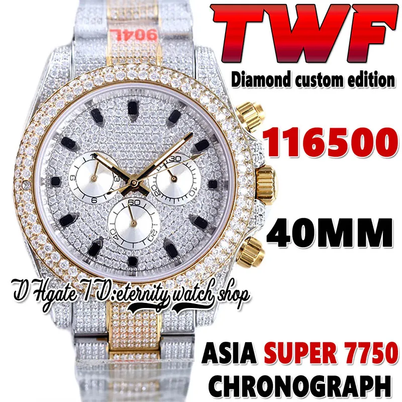 2022 TWF V3 bf116503 ETA 7750 SA7750 Chronographe Automatique Montre Homme jh116595 Cadran Incrusté de Diamants Acier 904L Diamants Glacés Bracelet Deux Tons Montres d'éternité