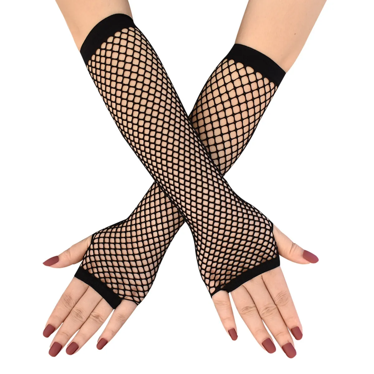 16 paia di guanti eleganti senza dita a rete neri medi e lunghi per ragazze, guanti da ballo per feste punk gotico