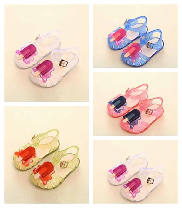 Designer de mode Enfants Sandales chaussures Mini Melissa Jelly enfant en bas âge Sandales D'été Mignon Dessin Animé Plage Chaussure Infantil curseurs Sandalia Pour Bébé garçon fille Crème Glacée cristal