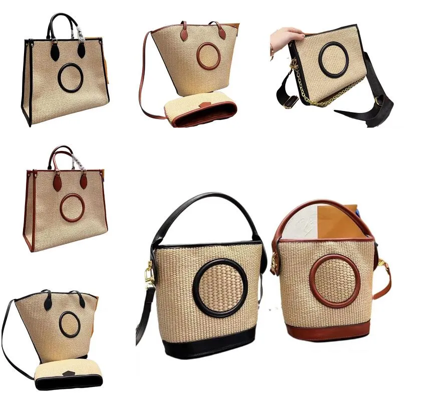 Sommar Beach Tote Shopping Handväska Halm Handgjorda vävda Mode Linne Väskor med stor kapacitet Lyxiga Designer Resor Crossbody Axelväska Plånböcker