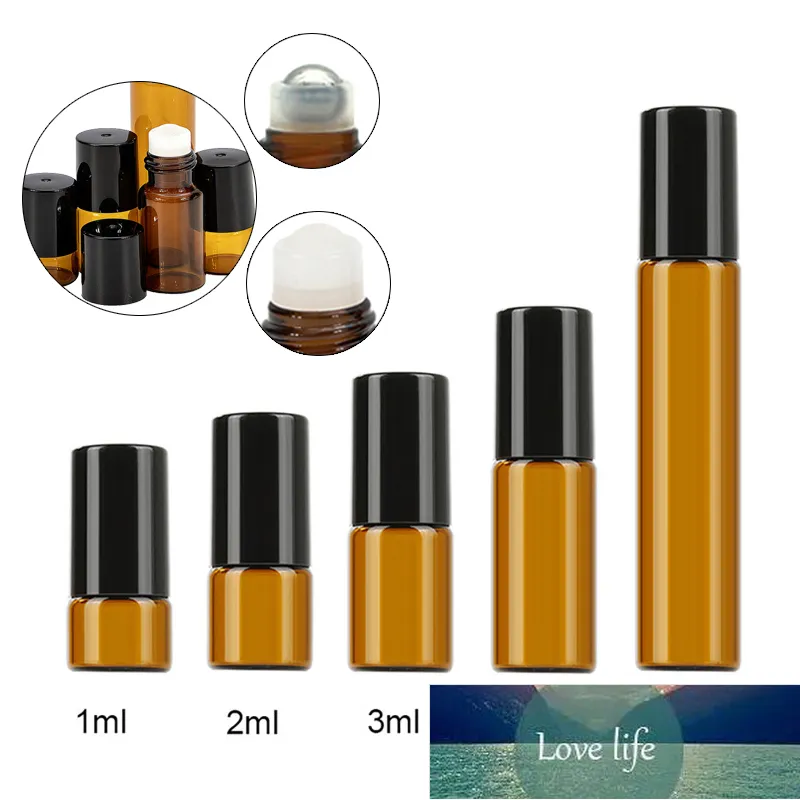 5pcs Amber Roll Glass On Roller Fles met Roestvrijstalen Hervulbare Essentiële Oils Parfum Flessen Containers