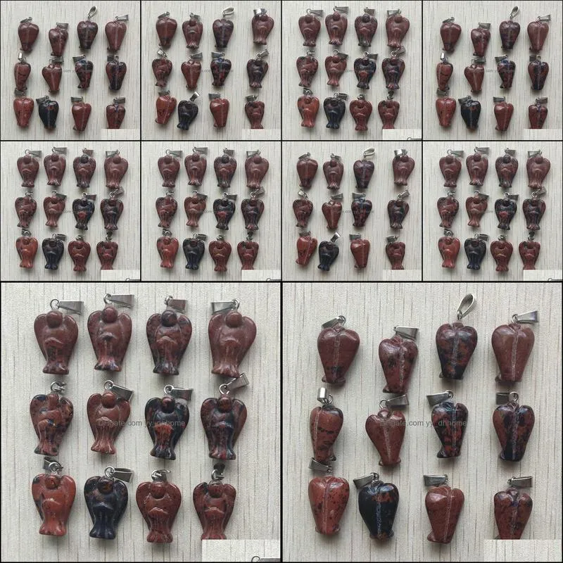 natural mahogany obsidian stone carved angel pendants for necklace jewelry making wholesale 50pcs/lot
