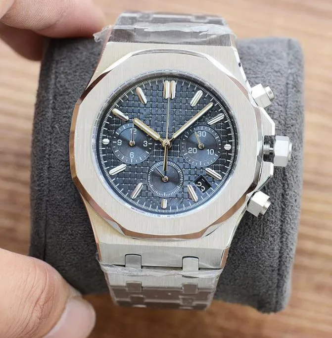 클래식 남성 시계 쿼츠 운동 시계 42mm 패션 비즈니스 손목 시계 Montre de Luxe 선물 남성 실버 손목 시계