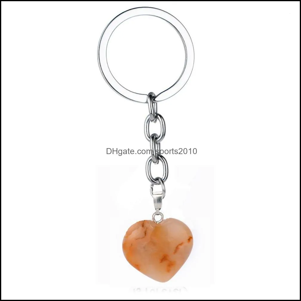 heart shape natural stone key rings keychains silver color healing amethyst pink crystal car decor keyholder for women men