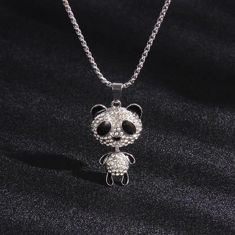 Pendentif Colliers Mode Mignon Diamant Panda En Acier Inoxydable Punk Collier Pour Femmes Hommes Hip Hop Long Chandail Chaîne 2022 Bijoux GiftPendant