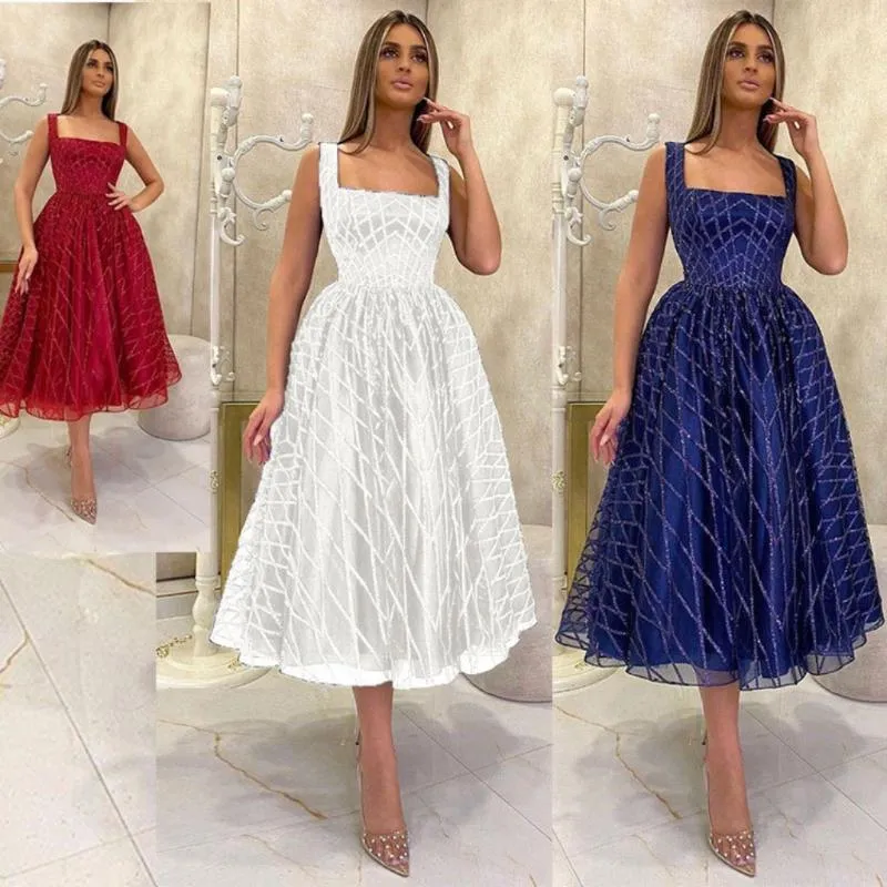 Robes de soirée ligne col carré retour pour femme 2022 sans manches rouge blanc bleu marine célébrer robes robe de club YSAN1553Party